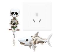 Skeleton Fishing Statues for Garden | Scary Resin Skull Shark Sculpture,Halloween Ornament Gothic Desktop Decor for Festive Bookshelves Living Room Nightstands Haunted House Entryway Table Garden Outd