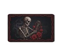 Skeleton Floral Dish Drying Mats for Kitchen Counter, Dark Rose Absorbent Rubber Dish Drainer Mat, Gothic Halloween Pu Leather Drying Pad Protector 12x20 Inch