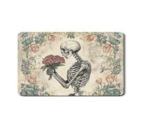 Skeleton Floral Dish Drying Mats For Kitchen Counter, Vintage Rose Absorbent Rubber Dish Drainer Mat, Gothic PU Leather Drying Pad For Counter Decor 12x20 Inch