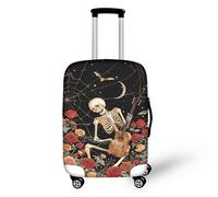 Skeleton Flower Luggage Cover Protector Halloween Day Suitcase Anti Scratch Dirt Covers, Fits Fits 18-21 Inch Luggage-Sides Have Zippers