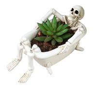 Skeleton Flower Planter - Skull Resin Pot, Gothic Decorative Holder, Antique Bone Crafted Horror Sculpture | Hand Painted Resin Skull Container Creepy Halloween Decor for Office deskt