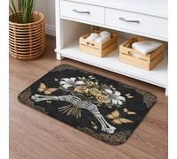 Skeleton Flower Quick Dry Bath Mat, Vintage Floral Butterfly Absorbent Non Slip Shower Mat, Gothic Flannel Washable Bath Rugs for Bathroom Decorative 16x24 Inch