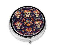 Skeleton Flower Small Pill Box 3 Compartment Portable Pill Box for Purse Pocket Mexico Skull Flower Mini Medicine Organiser for Daily Vitamin Fish Oil Storage