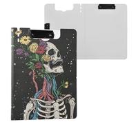 Skeleton Flowers 1 Clipboard a4 Clip Board Foldover Document Folder Files for Paperwork with Clips Lightweight Plastic