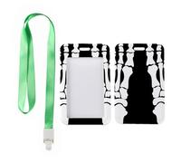 Skeleton Footprint Print Badge Holder with Green Lanyard, Sliding Badge Holder, Vertical ID Cards Protector for Work, Vertical Cards Protector for Student, Nurse Accessories Work Paramedic Accessories