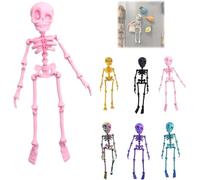 Skeleton Fridge Magnet, 3D Printed Articulated Skeleton, Mini Magnetic Skeleton with Movable Joints, Interesting Multi-Color Human Skull Magnetic Decorations for Refrigerator, Locker (Pink)