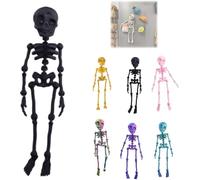 Skeleton Fridge Magnet, 3D Printed Articulated Skeleton, Mini Magnetic Skeleton with Movable Joints, Interesting Multi-Color Human Skull Magnetic Decorations for Refrigerator, Locker (Black)