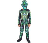 Smiffys Glow in the Dark Gamer Skeleton Costume All In One & Mask, Halloween Child Fancy Dress, Skeleton Dress Up Costumes