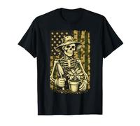 Skeleton Gardener American Flag Camo Funny Skull Garden T-Shirt