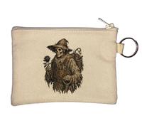 Skeleton Gardener Holding Rose and Tools Key Chain Coin Purse Beige