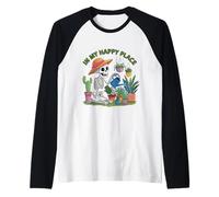 Skeleton Gardener in My Happy Place Houseplant Lover Raglan Baseball Tee