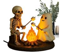 Skeleton Ghost Bonfire Night Lamp, Ghost Campfire Flickering Lights, 1.96x1.96x6.29 Inches Heavy Duty Indoor Figurine, Halloween Ambience Nightlight for Mantel, Desktop, Study Room, Bedroom, Bedside