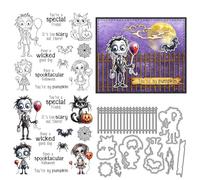 Skeleton Ghost Stamps and Die Cuts for Card Making Halloween Spider Transparent Silicone Clear Stamp and Metal Cutting Dies Sets for DIY Scrapbooking Paper Crafting Seals Decorative Supplies