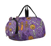 Skeleton Ghosts Pumpkin Purple Girl's Gym Duffel Bag with Shoes Compartment Large Capacity Carry on Luggage for Boys and Girls