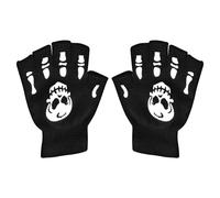 Skeleton Gloves | 15.5cm Kids Skull Mitts | Glow-In-The-Dark Half Finger Gloves | Warm Nylon Cotton Cycling Mitts With Festive Design - Ideal For Halloween, Biking, Parties & Daily Wear