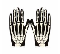 Skeleton Gloves Reusable Kid Costumes Skull Halloween Bone Mitten Fancy Dress Childrens Theme Party Carnival Full Finger Black Skeletons Pattern Hand Cosplay Glove Costume Accessories (Pack of 1 Pair)