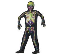 Skeleton Glow In The Dark Costume Set Smiffys Black 7-9 Years