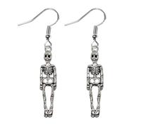 Skeleton Grim Reaper Earrings Skull Halloween Horror Dangle Drop Body Dead Zombie Jewellery Gift Silver Scary Gothic Pagan Bones Death Skeletal Remains Accessory