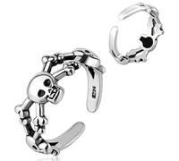 Skeleton Grim Reaper Ring Crossbones Gothic Emo Death Jewellery Silver One Size Adjustable Skull Punk Rock Silver Cross Bones Music Metal Ring Biker Gift Goth Pirate Band Skulls Head