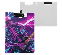Skeleton Guitar Clipboard a4 Clip Board Foldover Document Folder Files for Paperwork with Clips Lightweight Plastic