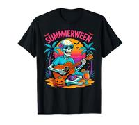 Skeleton Guitar Halloween Spooky Pumpkin Beach Summerween T-Shirt