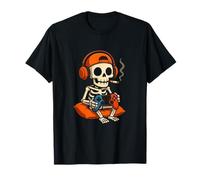 Skeleton Halloween Gamer Vibes - Retro Funny Gaming Graphic T-Shirt