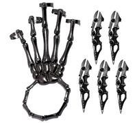 Skeleton Hand Bracelet with 5Pcs Full Finger Rings Punk Gothic Jewelry with Movable Joint Plated Alloy Halloween Jewelry for Cosplay, Party, Costume, Black Full Finger Rings Claw