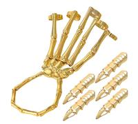 Skeleton Hand Bracelet with 5Pcs Full Finger Rings Punk Gothic Jewelry with Movable Joint Zinc Alloy Halloween Jewelry for Cosplay, Party, Costume