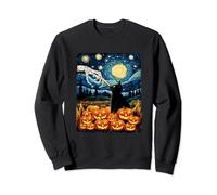Skeleton Hand Cat Starry Night Van Gogh Retro Halloween Cat Sweatshirt