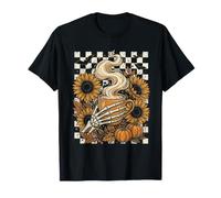 Skeleton Hand Holding Coffee Cup Floral Boho Autumn Morning T-Shirt