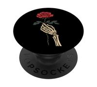 Skeleton Hand Holding Rose Red Rose Flower PopSockets Adhesive PopGrip
