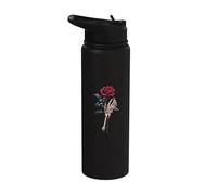 Skeleton Hand Holding Rose Red Rose Flower Stainless Steel Insulated Water Bottle