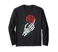 Skeleton Hand Holding Rose Tattoo Gothic Dark Romantic Art Long Sleeve T-Shirt