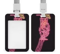 Skeleton Hand Holding Tropical Glass Neon Pink ID Badge Holder Retractable Clip Card Holder Card Protector Name Badge Name Tag for Work Office Doctor Nurse