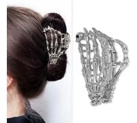 Skeleton Hand Metal Hair Claw Clips, 1Pcs Ghost Hand Alloy Hair Claw Clips, Skull Punk Style Metal Hair Clip for Women Hair Accessories Clamps Cosplay Party Halloween Decorations(Silvery)