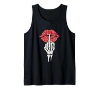 Skeleton Hand Middle Finger Over Red Lips Women's Halloween Tank Top