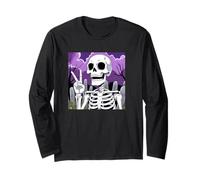 Skeleton Hand Peace Sign Anime Halloween All Hallows Eve Long Sleeve T-Shirt