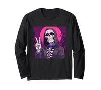 Skeleton Hand Peace Sign Anime Halloween All Hallows Eve Long Sleeve T-Shirt