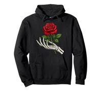 Skeleton Hand Red Rose Dark Gothic Tattoo Romance Aesthetic Pullover Hoodie