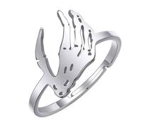 Skeleton Hand Ring for Women Men Stainless Steel Skull Hand Wrap Finger Band Open Statement Ring for Halloween Easter Thanksgiving Jewelry, Stainless Steel, No Gemstone
