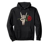 Skeleton Hand Rock Horns Rose Gothic Design Pullover Hoodie