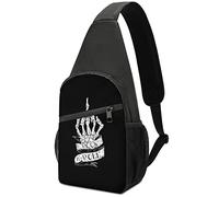 Skeleton Hand Rock Roll On Black Adjustable Fanny Waist Pack Pouch, Crossbody Durable Runners Bag Wallet for Sports Cycling Gym Hiking Fitness Women Men