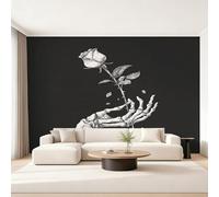 Skeleton Hand Wallpaper Black and White, Skull Rose Gothic Wall Paper for Bedrooms, Home Decor Photo Wallpaper for Living Room 250x175 Non-Woven Wall Mural W&58