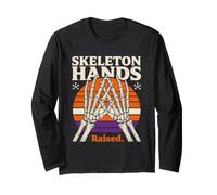 Skeleton Hands Raised Retro Halloween Sunset Long Sleeve T-Shirt