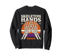 Skeleton Hands Raised Retro Halloween Sunset Sweatshirt