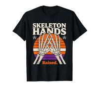 Skeleton Hands Raised Retro Halloween Sunset T-Shirt