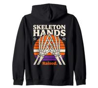 Skeleton Hands Raised Retro Halloween Sunset Zip Hoodie