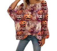 Skeleton Hands Shirt Women Halloween Castle Pumpkin Long Sleeve Face Spooky T-Shirts Ghost Tee Bloody Loose Fit Teen Girls Thanksgiving Tops Carnival Black Cat Bat T Shirts, Purple, XXL