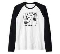 Skeleton Hands Six Seven Theme Design Raglan Baseball Tee