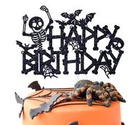 Skeleton Happy Birthday Cake Topper, Spooky Skull Birthday Cake Decor, Halloween Crossbones Happy Birth day Baby Shower Party Decorations Supplies for Boy Girl